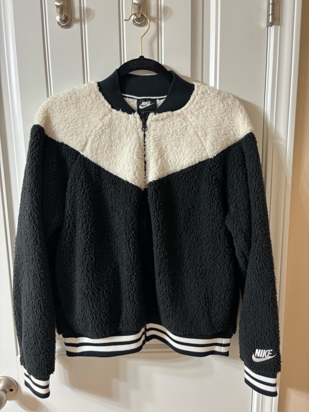 Nike Black and White Sherpa Bomber Jacket